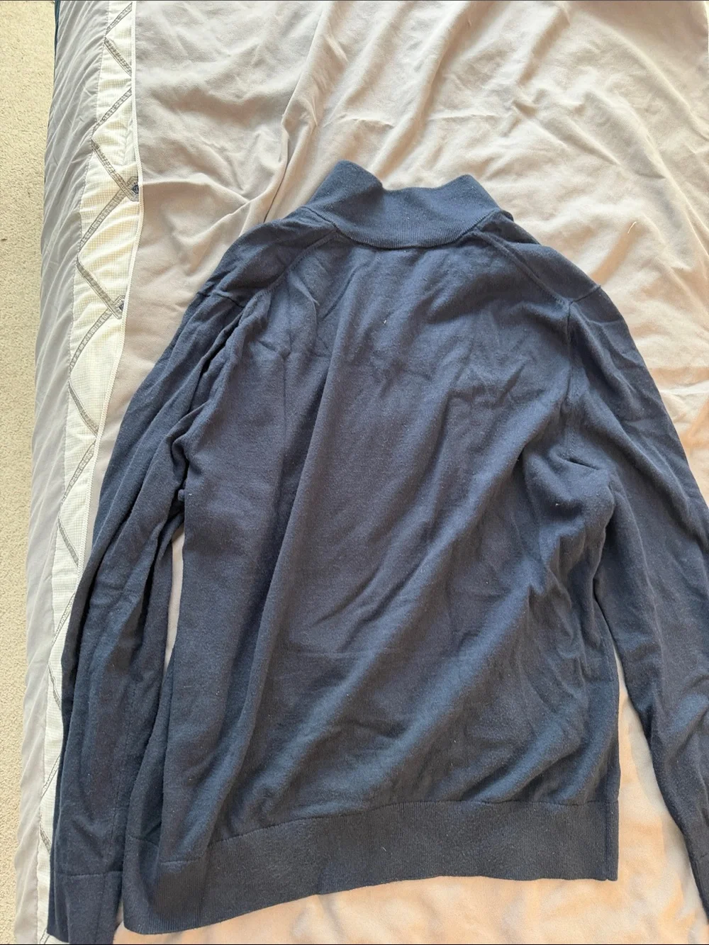 Banana Republic Men's Navy Zip Mock Neck Sweater with Royal Blue Chest Stripe
